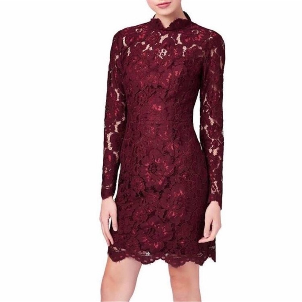 BETSEY Johnson | Burgundy Lace Long Sleeve Sheath Dress Size 4, worn only once